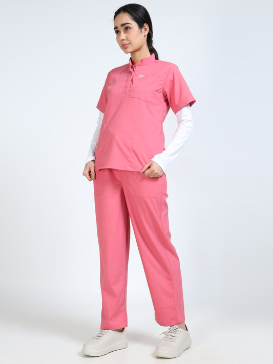 Women’s Mauve Medical Scrub Set – Mandarin Collar (Chinese Collar) Top & Straight Pants | 2-Way Stretch, Soft Touch & Antibacterial Fabric – Apollo