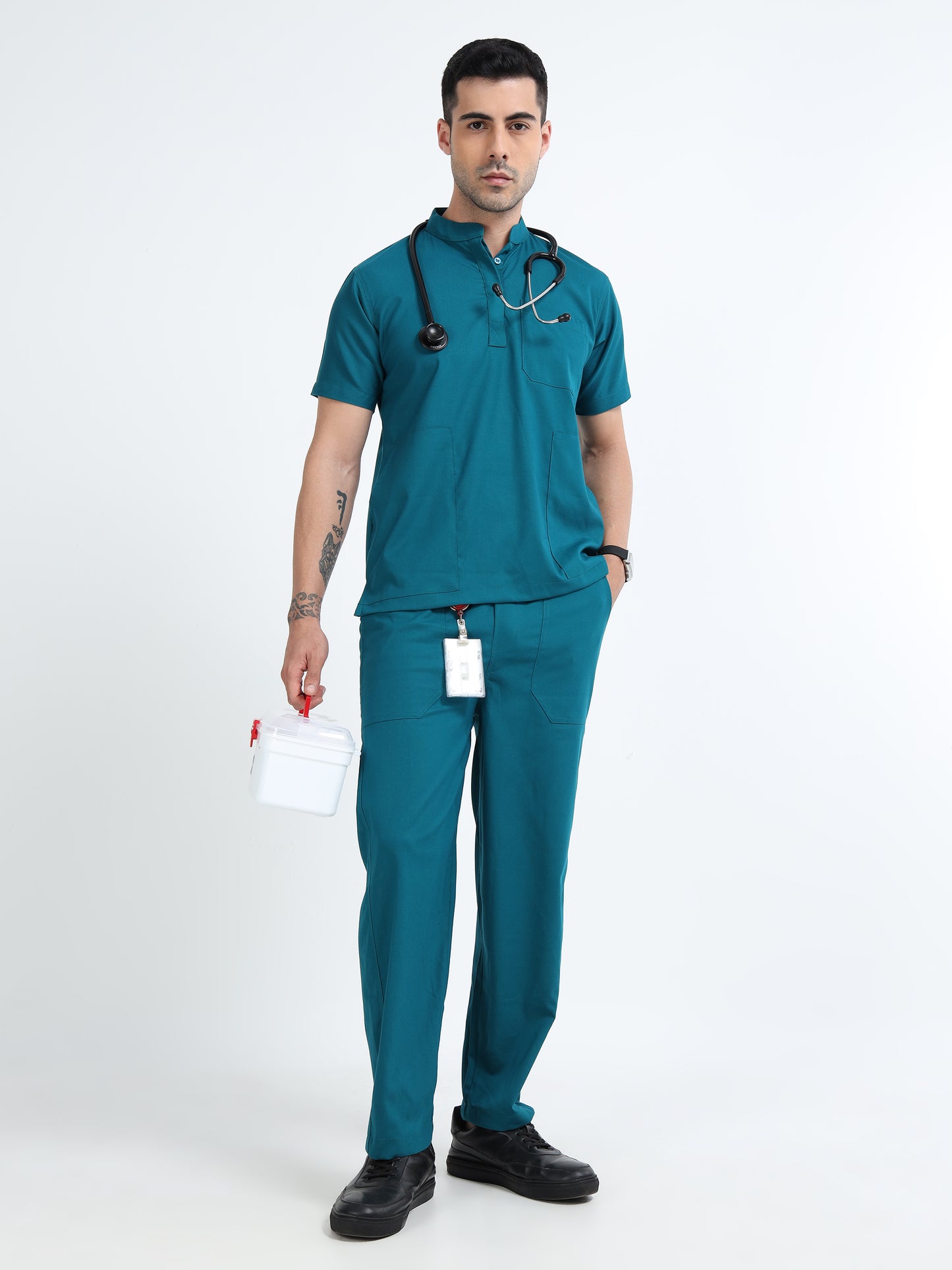 Men’s Emerald Green Medical Scrub Set – Mandarin Collar (Chinese Collar) Top & Straight Pants | Wrinkle-Resistant – Eco Flex