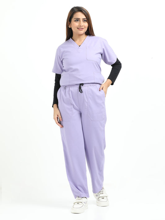 Women’s Pastel Lilac Medical Scrub Set – V-Neck Top & Straight Pants | 2-Way Stretch, Antibacterial & Soft Comfort Fabric – Apollo