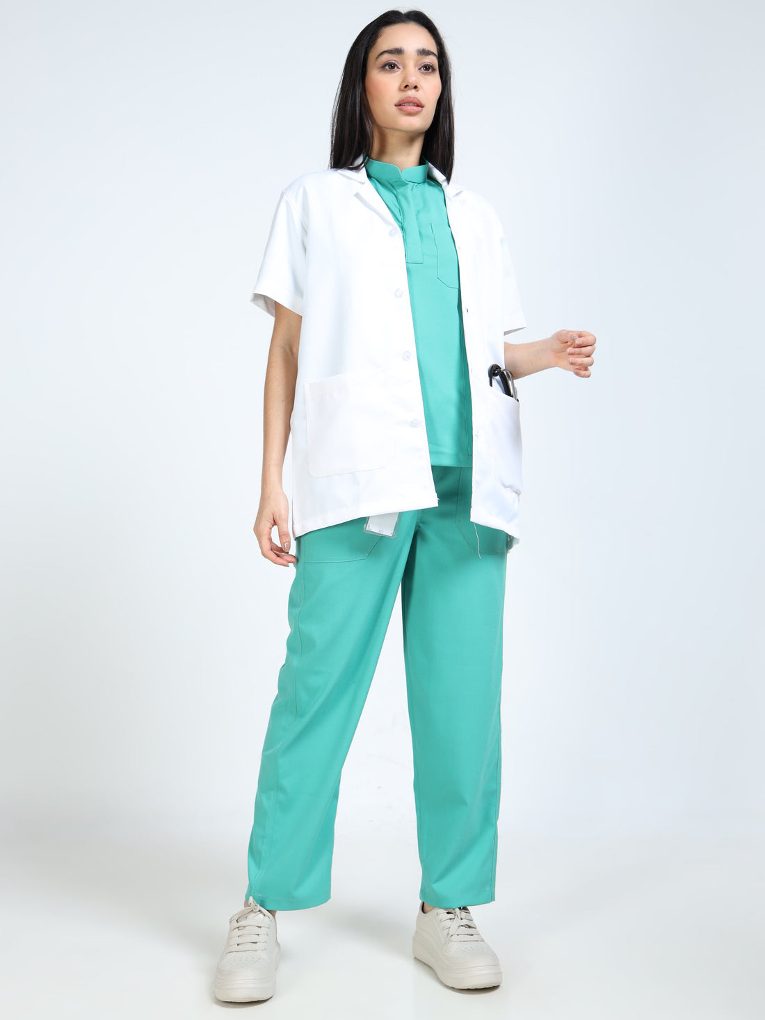 Female healthcare professional wearing Scrubmode V-neck scrub suit