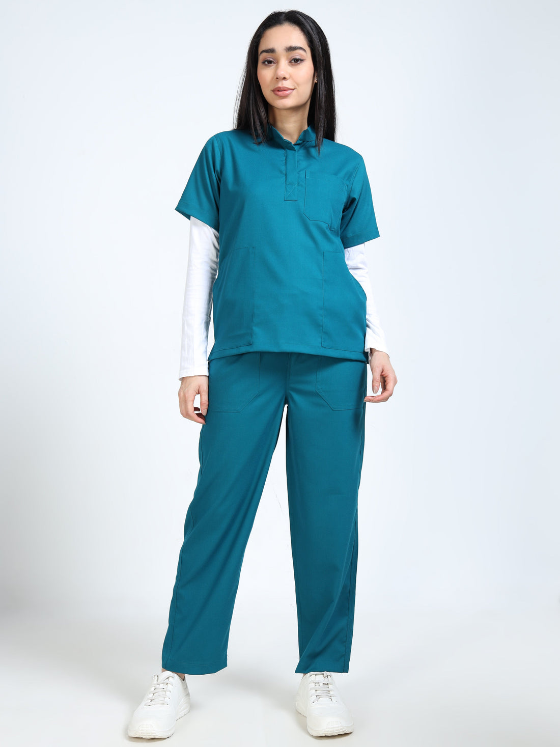 Female healthcare professional wearing Scrubmode Eco Flex scrubs for daily work
