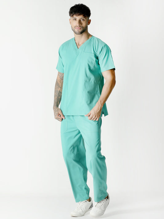 Understand the advantages of V-neck scrubs over other designs in healthcare settings.
