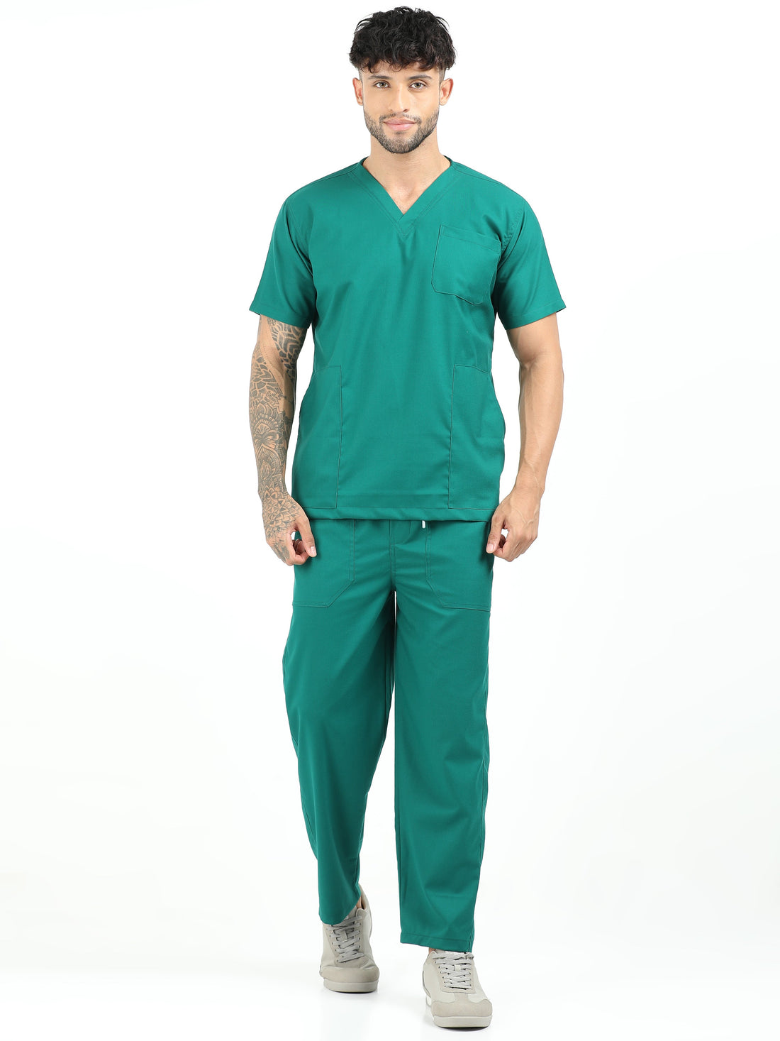 Doctor wearing Scrubmode men’s doctor scrubs during long hospital shift