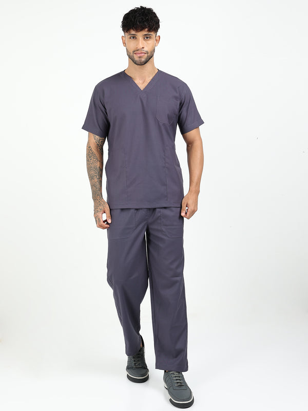 Men’s Heather Grey Medical Scrub Set – V-Neck Top & Straight Pants | 2-Way Stretch, Antibacterial & Durable Fabric – Apollo