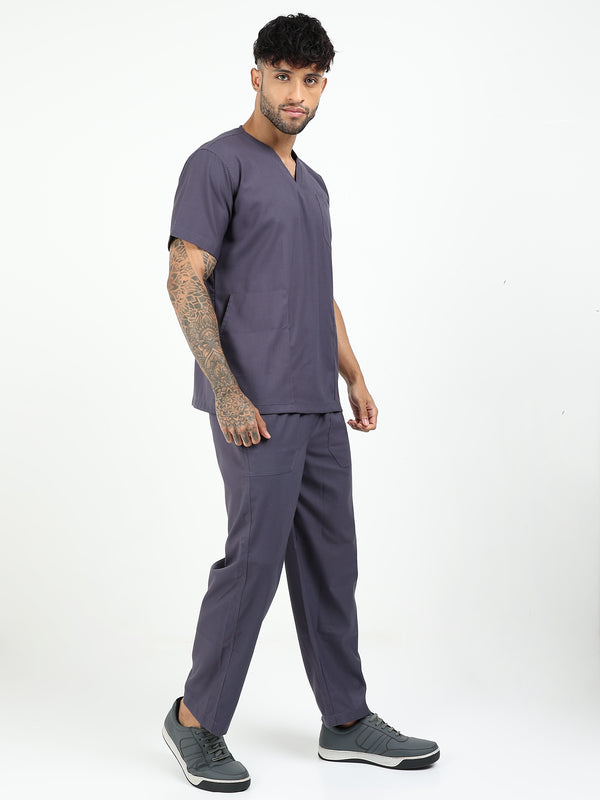 Men’s Heather Grey Medical Scrub Set – V-Neck Top & Straight Pants | 2-Way Stretch, Antibacterial & Durable Fabric – Apollo