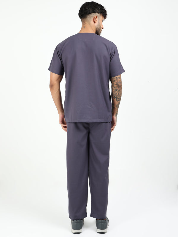 Men’s Heather Grey Medical Scrub Set – V-Neck Top & Straight Pants | 2-Way Stretch, Antibacterial & Durable Fabric – Apollo