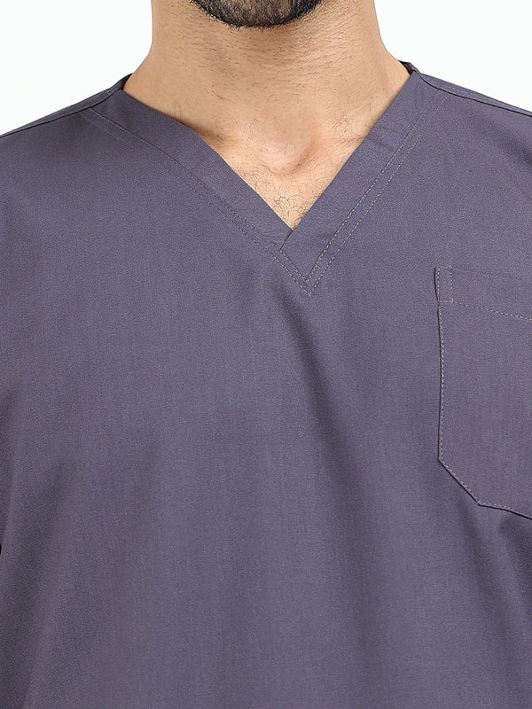 Men’s Heather Grey Medical Scrub Set – V-Neck Top & Straight Pants | 2-Way Stretch, Antibacterial & Durable Fabric – Apollo