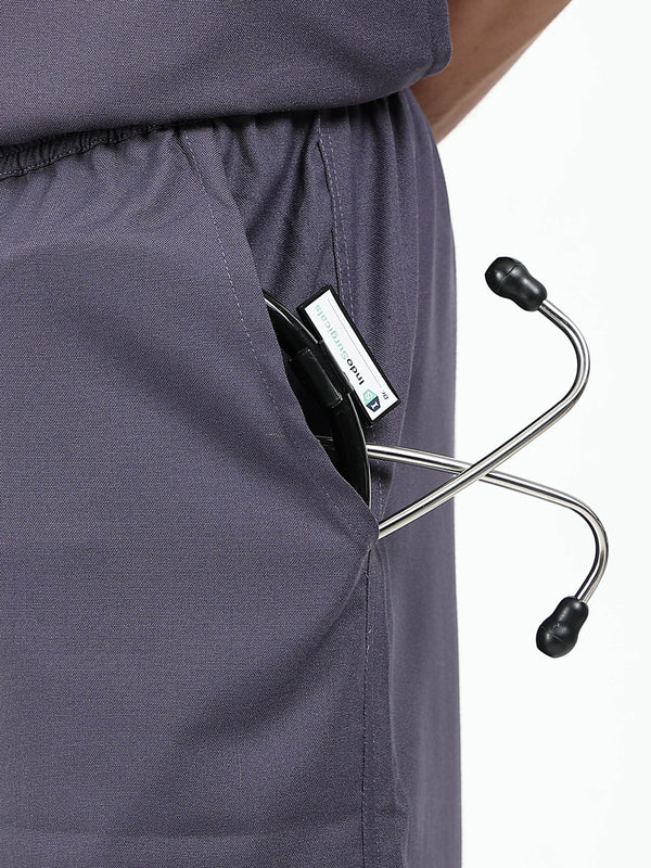 Men’s Heather Grey Medical Scrub Set – V-Neck Top & Straight Pants | 2-Way Stretch, Antibacterial & Durable Fabric – Apollo