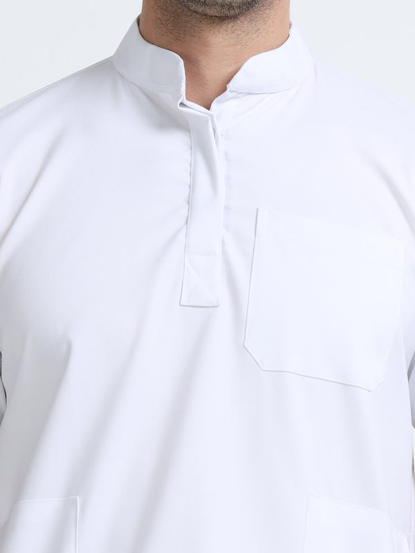 Men’s Snow White Medical Scrub Set – Mandarin Collar (Chinese Collar) Top & Straight Pants | Wrinkle-Resistant – Eco Flex