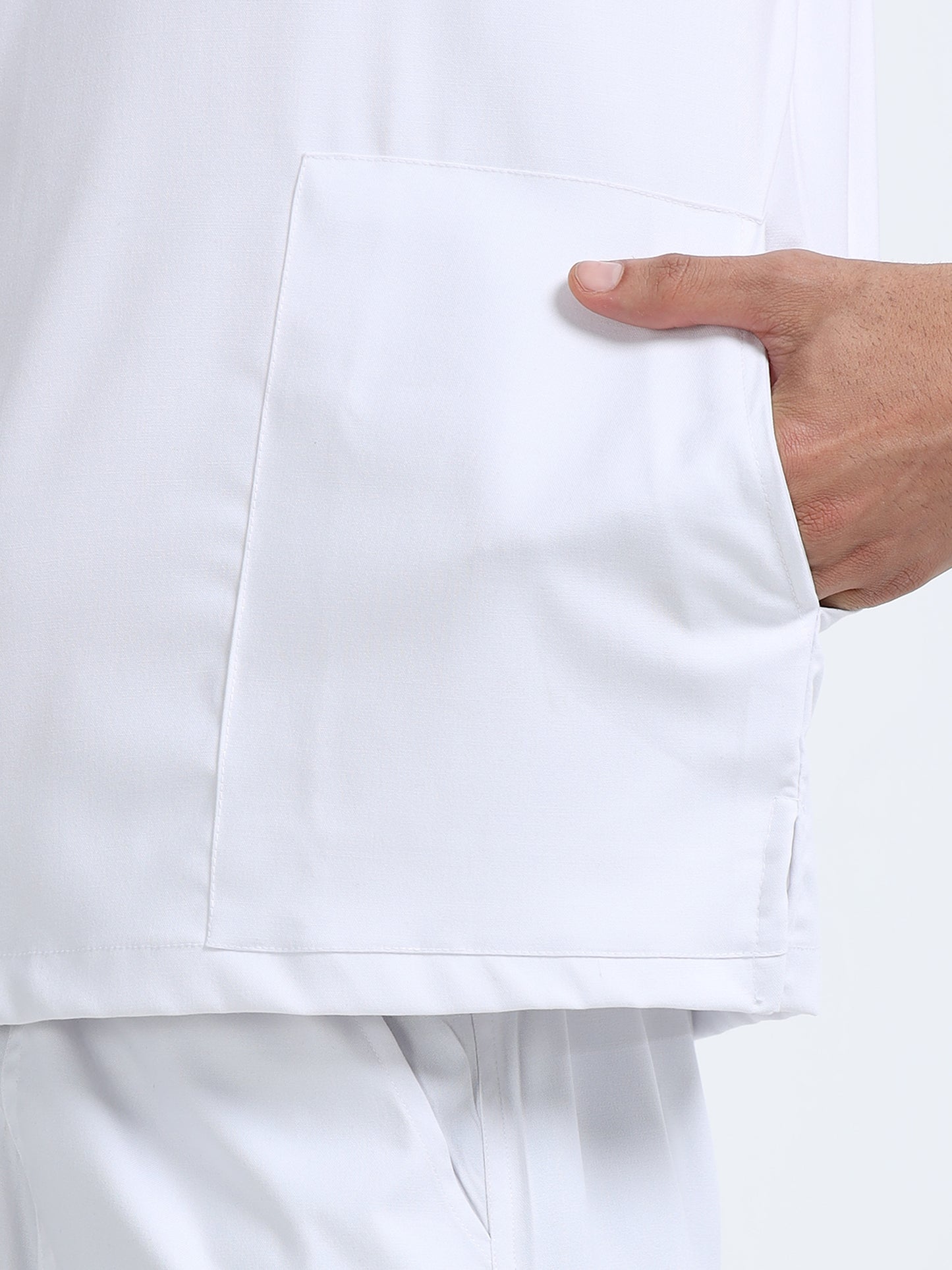 Men’s Snow White Medical Scrub Set – Mandarin Collar (Chinese Collar) Top & Straight Pants | Wrinkle-Resistant – Eco Flex