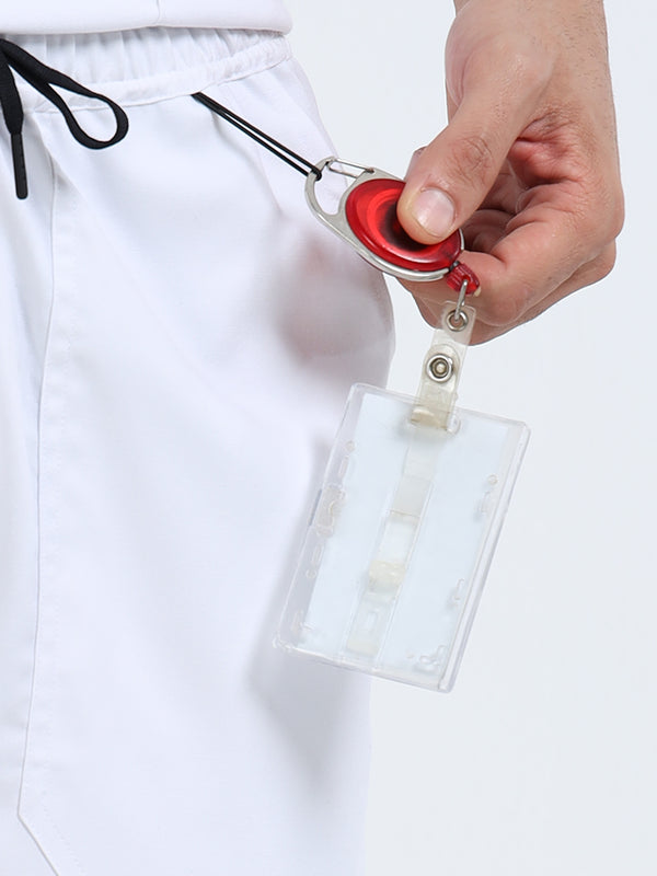 Men’s Snow White Medical Scrub Set – Mandarin Collar (Chinese Collar) Top & Straight Pants | Wrinkle-Resistant – Eco Flex