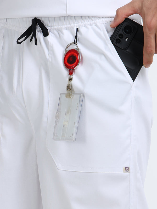 Men’s Snow White Medical Scrub Set – Mandarin Collar (Chinese Collar) Top & Straight Pants | Wrinkle-Resistant – Eco Flex