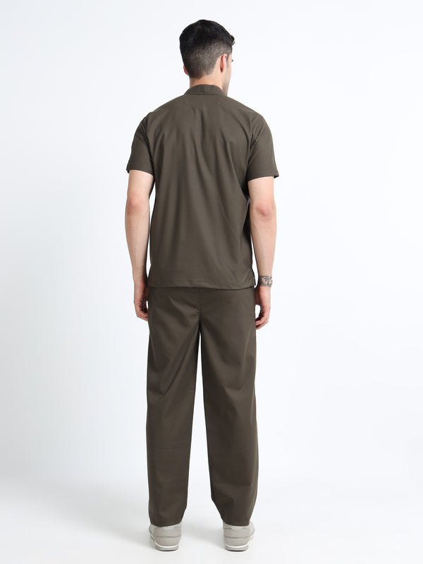 Men’s Olive Medical Scrub Set – Mandarin Collar (Chinese Collar) Top & Straight Pants | Wrinkle-Resistant – Eco Flex