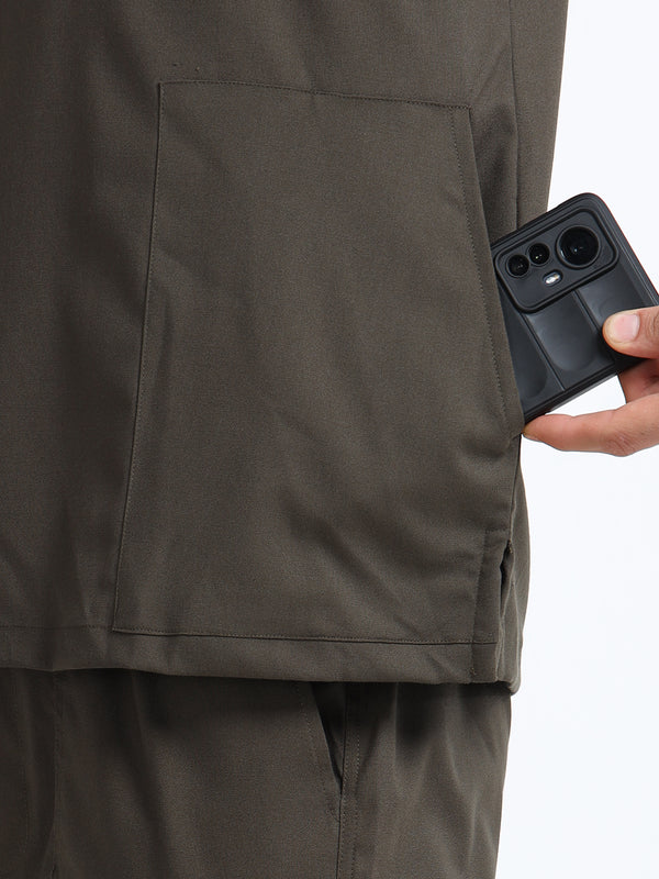 Men’s Olive Medical Scrub Set – Mandarin Collar (Chinese Collar) Top & Straight Pants | Wrinkle-Resistant – Eco Flex