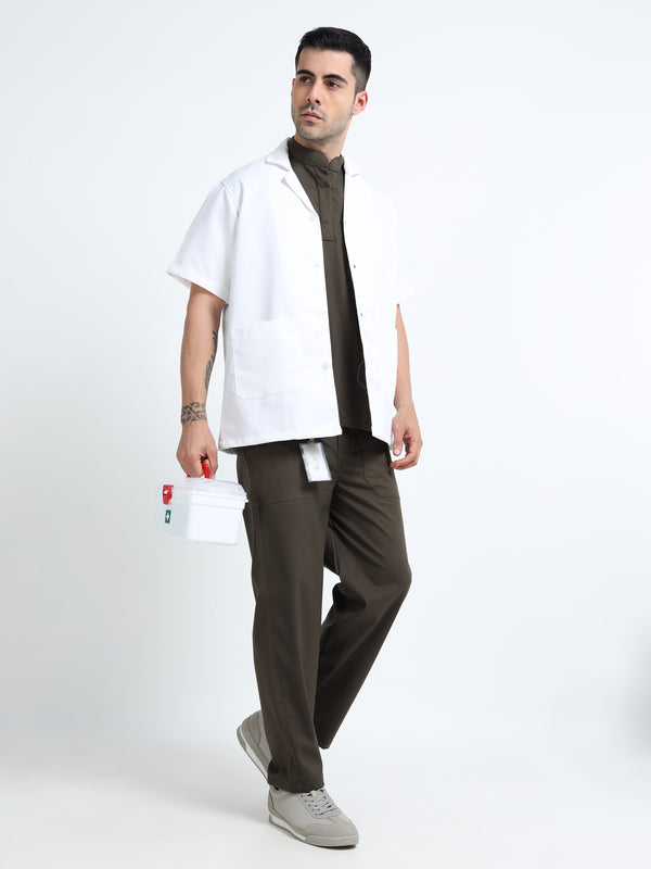 Men’s Olive Medical Scrub Set – Mandarin Collar (Chinese Collar) Top & Straight Pants | Wrinkle-Resistant – Eco Flex