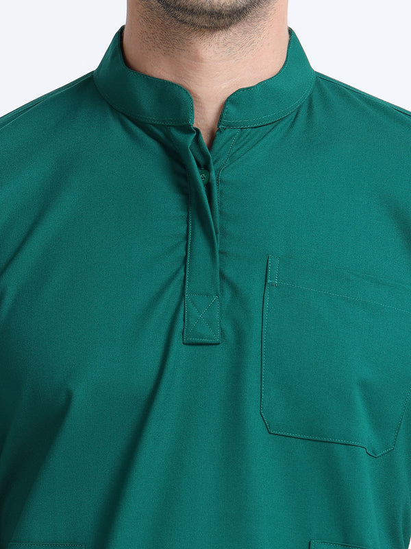 Men’s Forest Green Medical Scrub Set – Mandarin Collar (Chinese Collar) Top & Straight Pants | Wrinkle-Resistant – Eco Flex