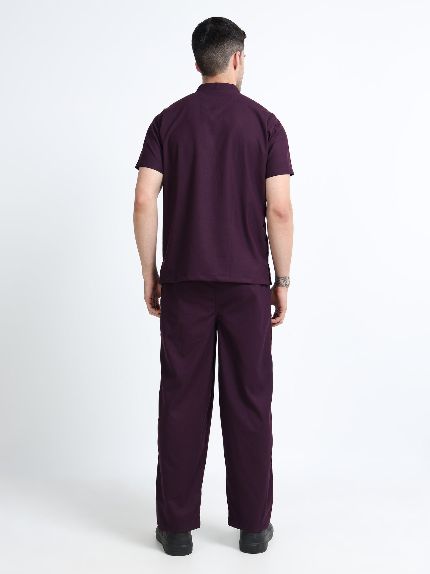 Men’s Wine Medical Scrub Set – Mandarin Collar (Chinese Collar) Top & Straight Pants | Wrinkle-Resistant – Eco Flex