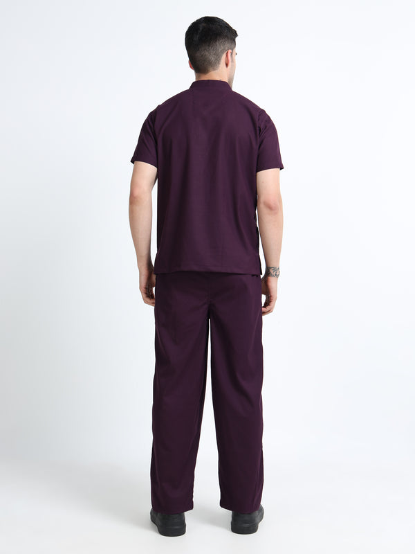 Men’s Wine Medical Scrub Set – Mandarin Collar (Chinese Collar) Top & Straight Pants | Wrinkle-Resistant – Eco Flex