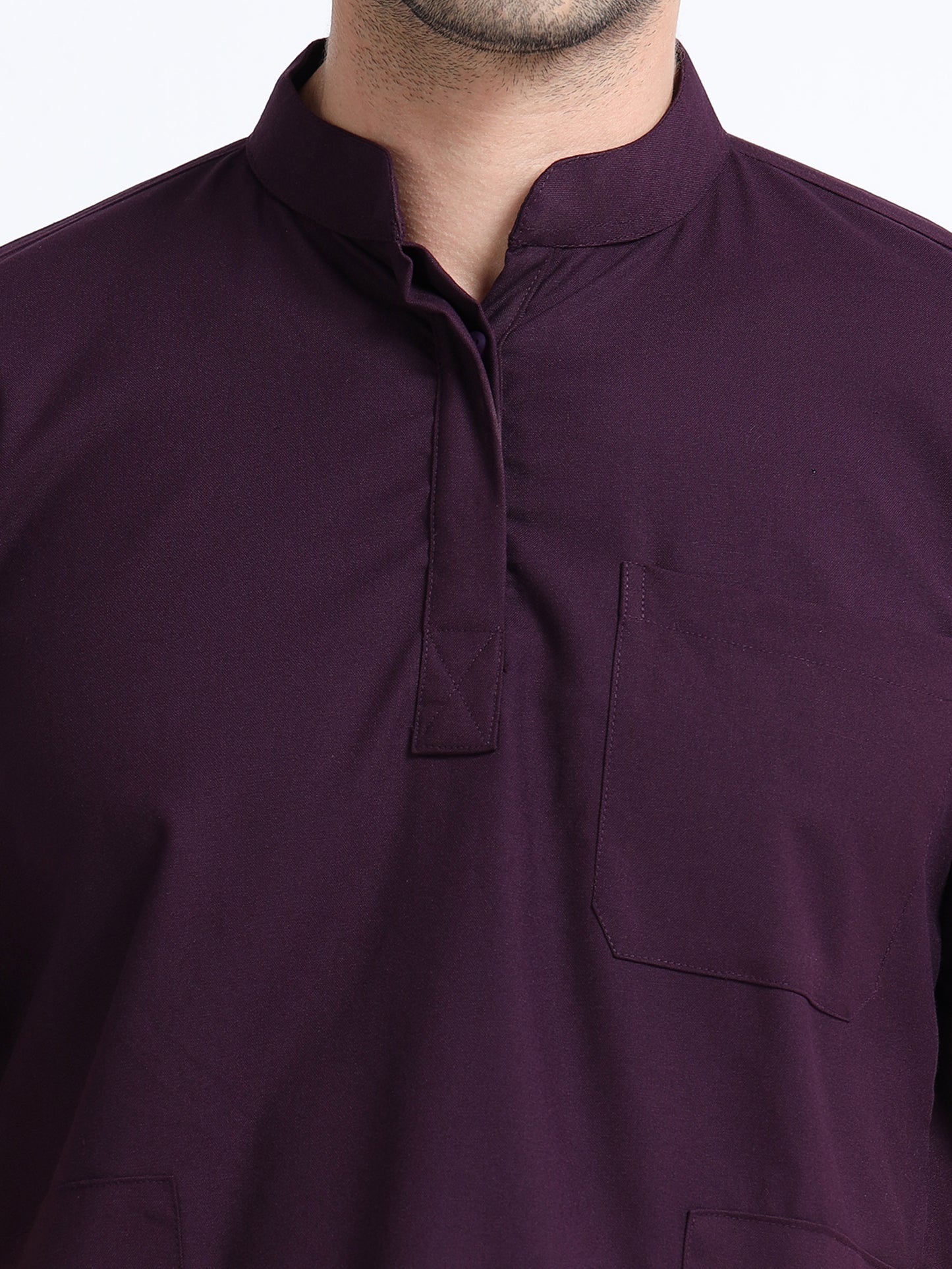 Men’s Wine Medical Scrub Set – Mandarin Collar (Chinese Collar) Top & Straight Pants | Wrinkle-Resistant – Eco Flex