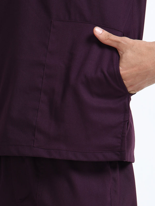 Men’s Wine Medical Scrub Set – Mandarin Collar (Chinese Collar) Top & Straight Pants | Wrinkle-Resistant – Eco Flex