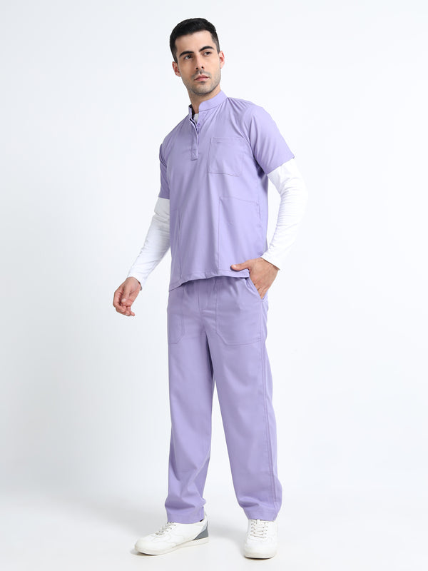 Men’s Pastel Lilac Medical Scrub Set – Mandarin Collar (Chinese Collar) Top & Straight Pants | Wrinkle-Resistant – Eco Flex