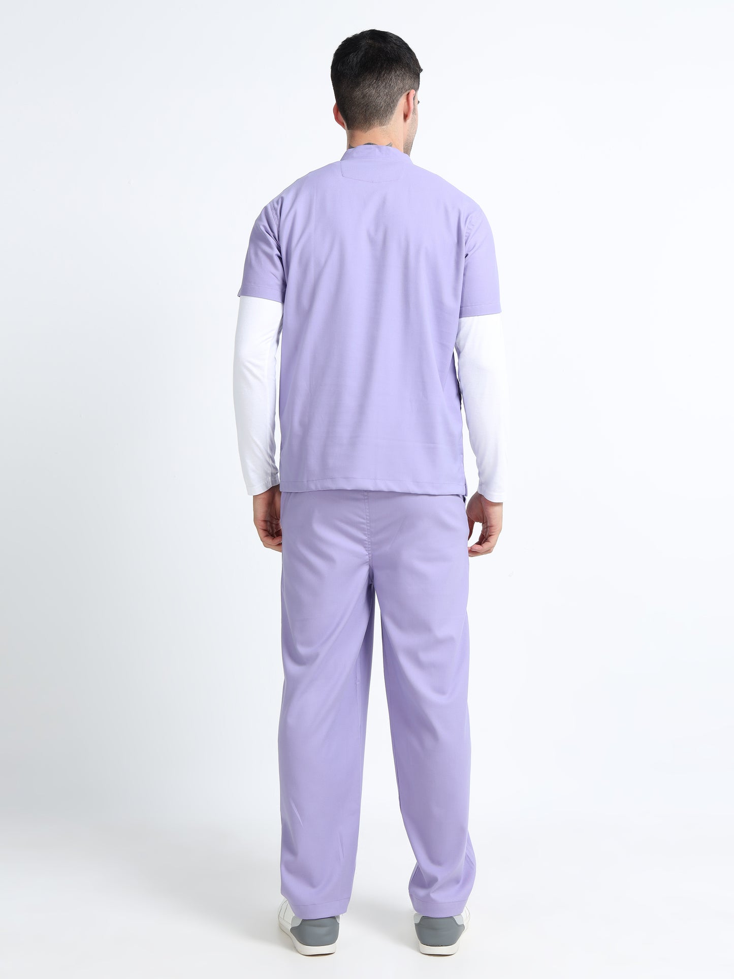 Men’s Pastel Lilac Medical Scrub Set – Mandarin Collar (Chinese Collar) Top & Straight Pants | Wrinkle-Resistant – Eco Flex