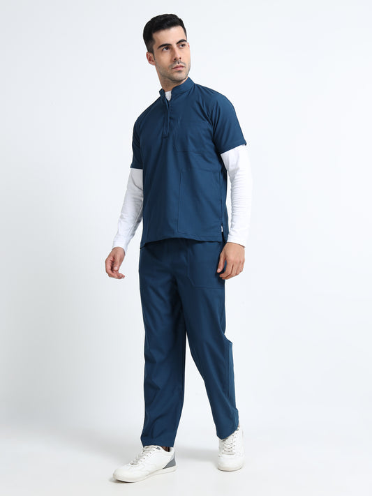 Men’s Galaxy Blue Medical Scrub Set – Mandarin Collar (Chinese Collar) Top & Straight Pants | 2-Way Stretch, Antibacterial & Wrinkle-Resistant – Apollo