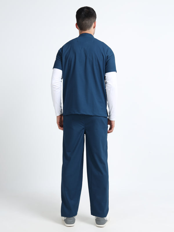 Men’s Galaxy Blue Medical Scrub Set – Mandarin Collar (Chinese Collar) Top & Straight Pants | Wrinkle-Resistant – Eco Flex