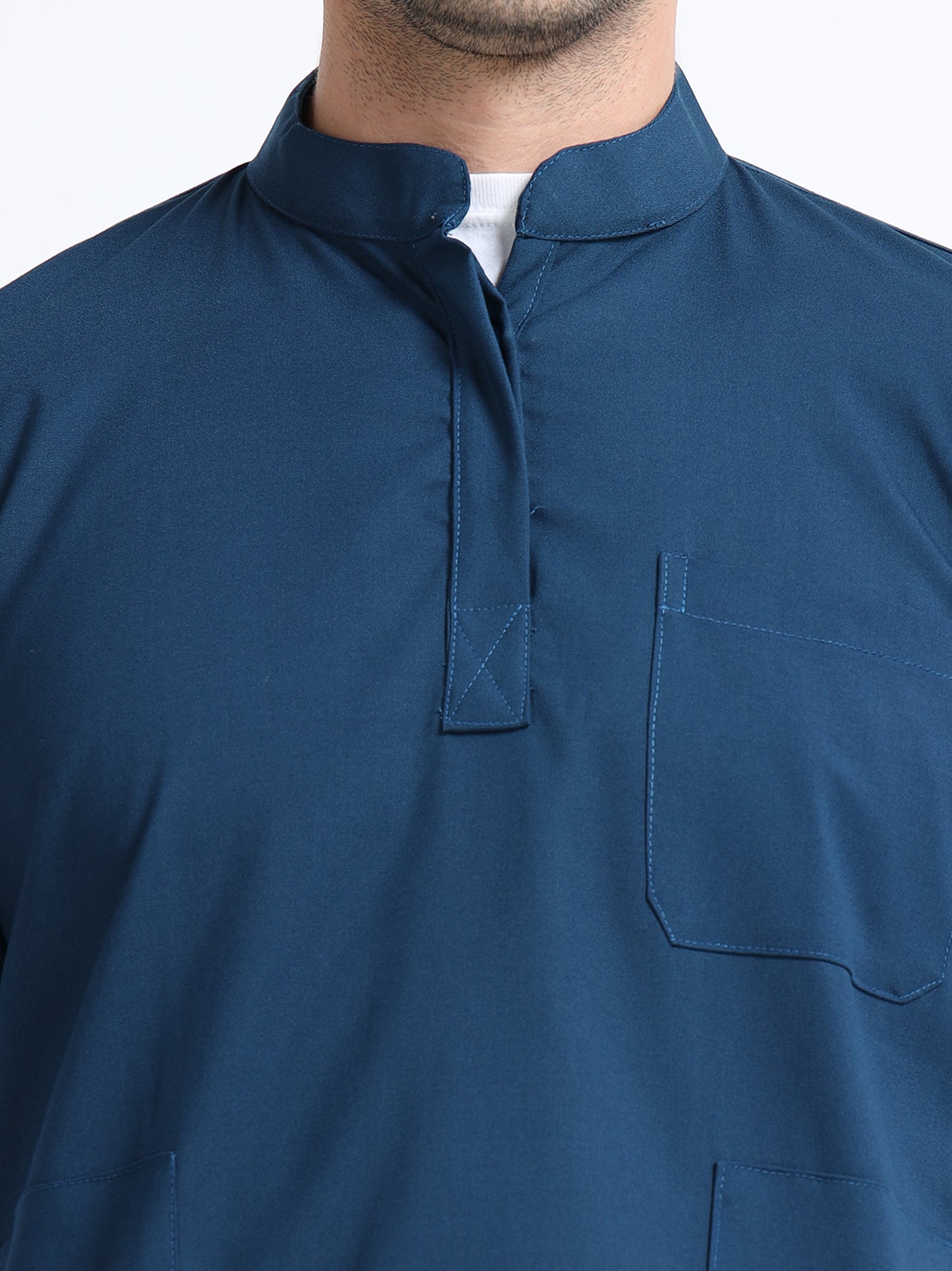 Men’s Galaxy Blue Medical Scrub Set – Mandarin Collar (Chinese Collar) Top & Straight Pants | Wrinkle-Resistant – Eco Flex