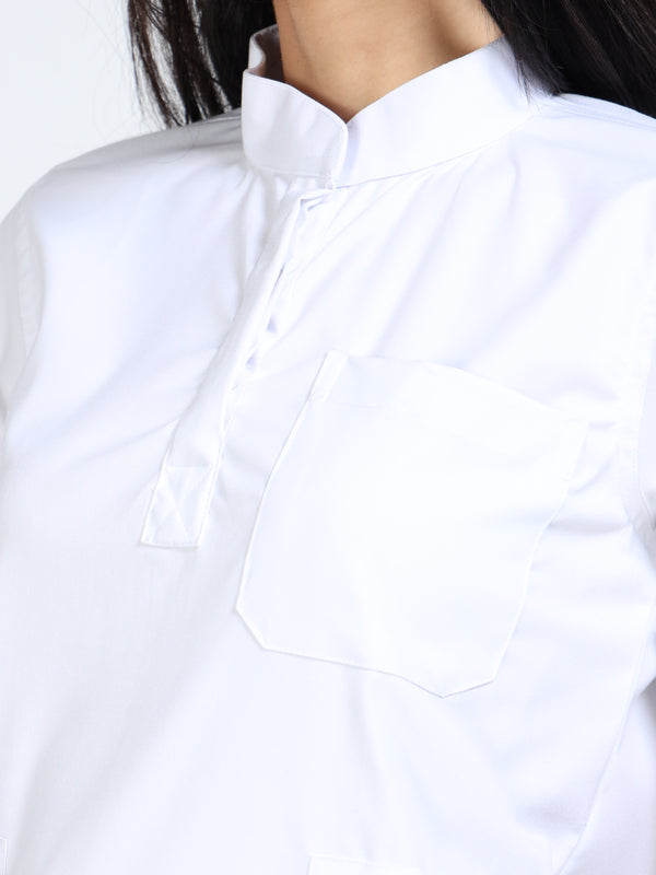 Women’s Snow White Medical Scrub Set – Mandarin Collar (Chinese Collar) Top & Straight Pants | Twill Fabric, Breathable & Easy-Care – Eco Flex