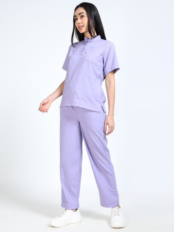 Women’s Pastel Lilac Medical Scrub Set – Mandarin Collar (Chinese Collar) Top & Straight Pants | 2-Way Stretch, Antibacterial & Soft Comfort Fabric – Apollo
