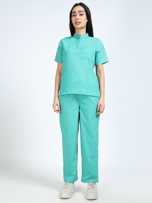 Women’s Sea Green Medical Scrub Set – Mandarin Collar (Chinese Collar) Top & Straight Pants | 2-Way Stretch, Breathable & Antibacterial Fabric – Apollo