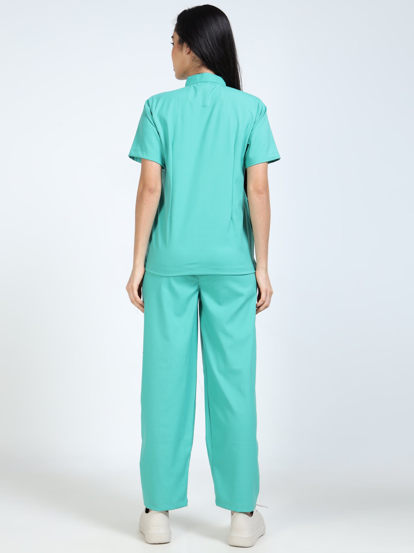 Women’s Sea Green Medical Scrub Set – Mandarin Collar (Chinese Collar) Top & Straight Pants | 2-Way Stretch, Breathable & Antibacterial Fabric – Apollo
