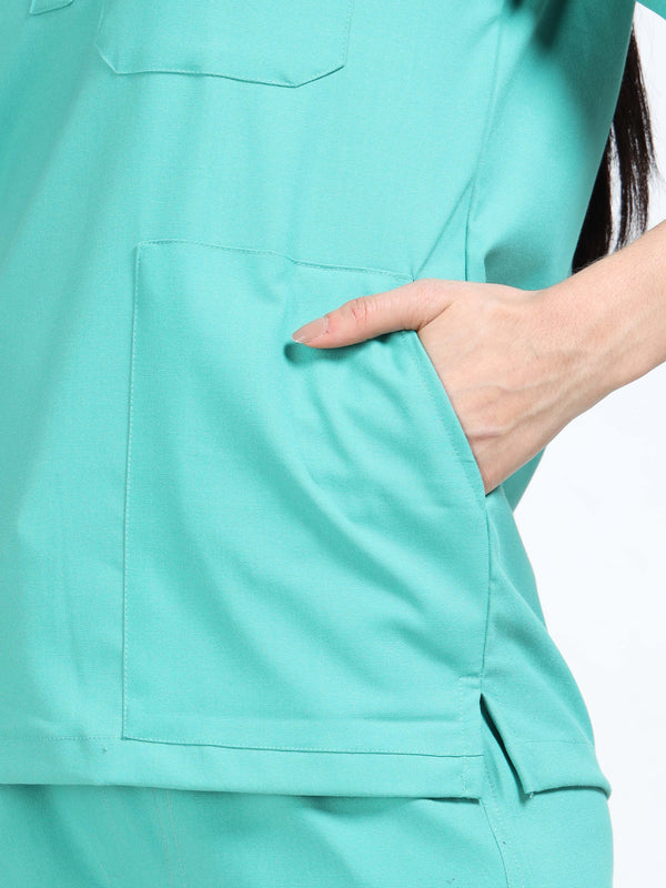 Women’s Sea Green Medical Scrub Set – Mandarin Collar (Chinese Collar) Top & Straight Pants | 2-Way Stretch, Breathable & Antibacterial Fabric – Apollo
