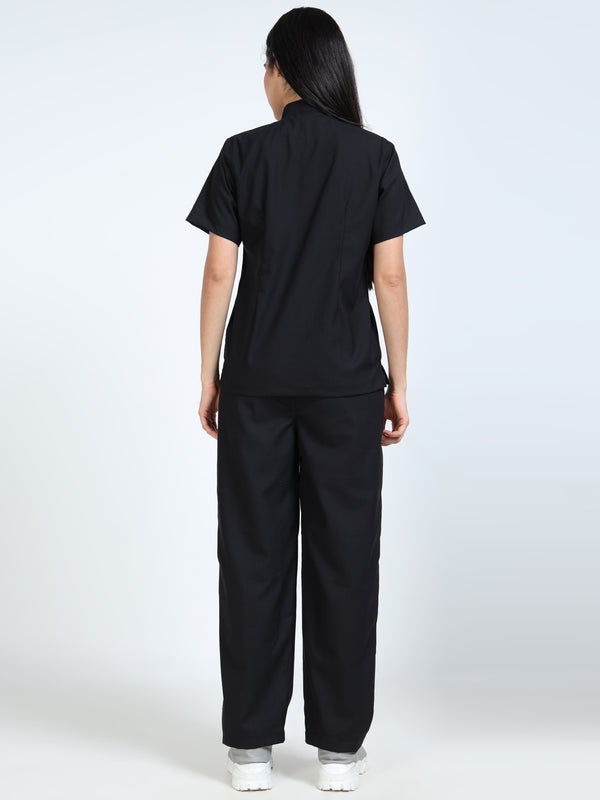 Women’s Black Knight Medical Scrub Set – Mandarin Collar (Chinese Collar) Top & Straight Pants | Twill Fabric, Antibacterial & Durable – Eco Flex