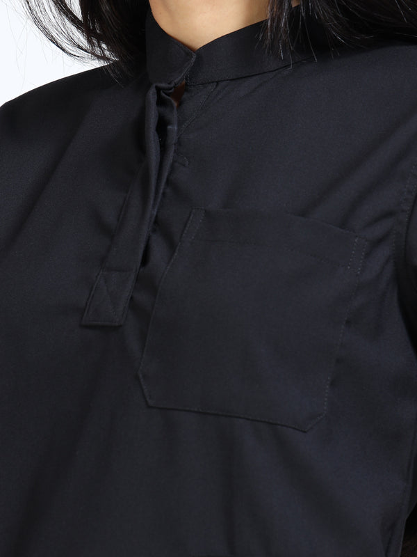 Women’s Black Knight Medical Scrub Set – Mandarin Collar (Chinese Collar) Top & Straight Pants | Twill Fabric, Antibacterial & Durable – Eco Flex