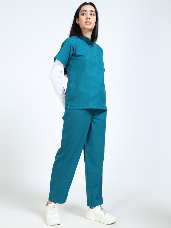 Women’s Emerald Green Medical Scrub Set – Mandarin Collar (Chinese Collar) Top & Straight Pants | 2-Way Stretch, Breathable & Antibacterial – Apollo