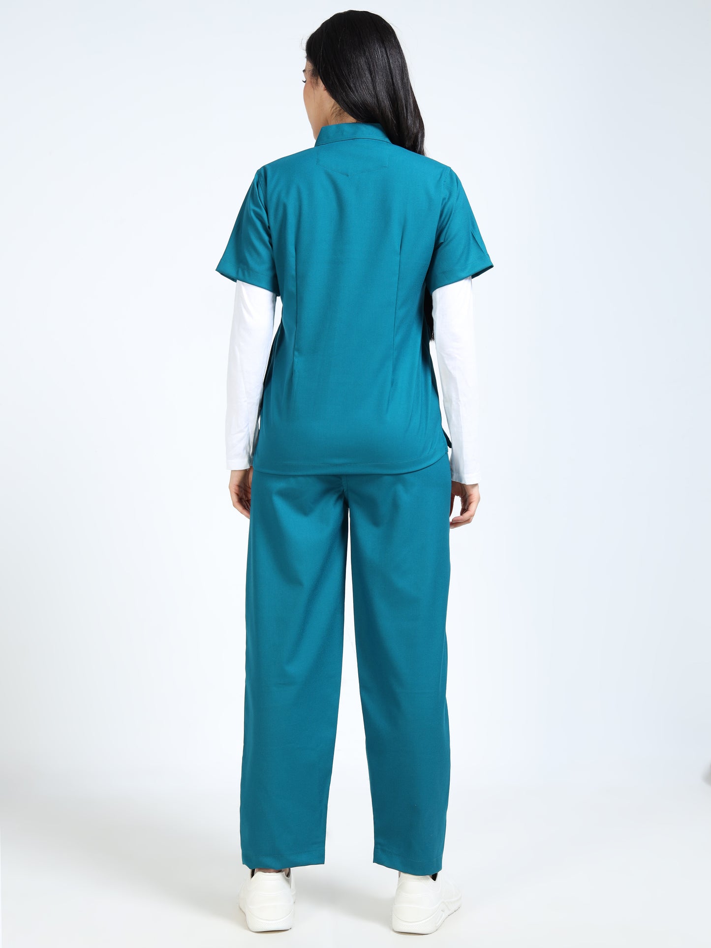 Women’s Emerald Green Medical Scrub Set – Mandarin Collar (Chinese Collar) Top & Straight Pants | 2-Way Stretch, Breathable & Antibacterial – Apollo