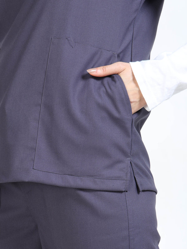 Women’s Heather Grey Medical Scrub Set – Mandarin Collar (Chinese Collar) Top & Straight Pants | Twill Fabric, Antibacterial & Easy-Care – Eco Flex