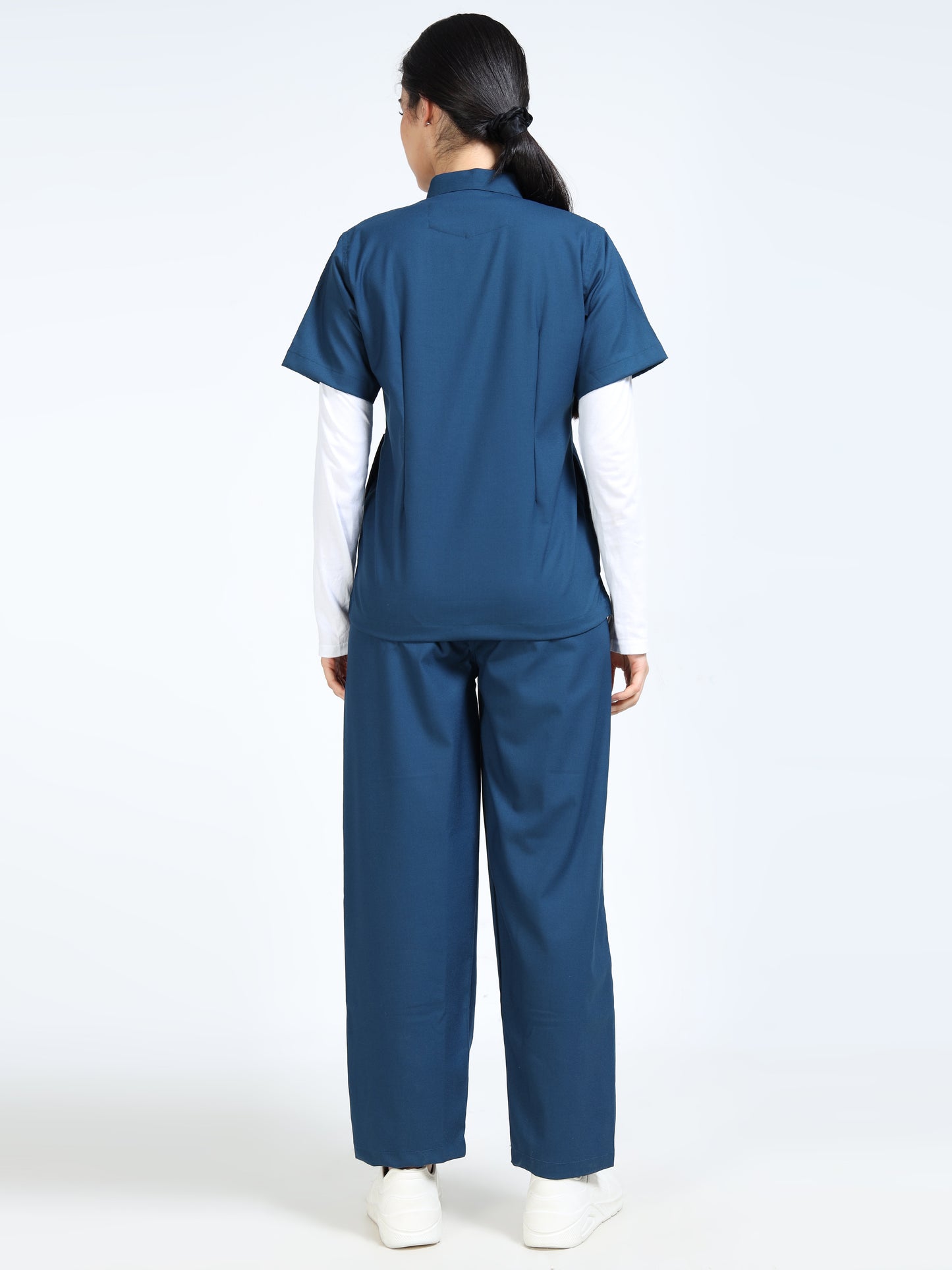 Women’s Galaxy Blue Medical Scrub Set – Mandarin Collar (Chinese Collar) Top & Straight Pants | 2-Way Stretch, Antibacterial & Wrinkle-Resistant – Apollo