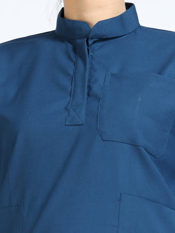 Women’s Galaxy Blue Medical Scrub Set – Mandarin Collar (Chinese Collar) Top & Straight Pants | 2-Way Stretch, Antibacterial & Wrinkle-Resistant – Apollo