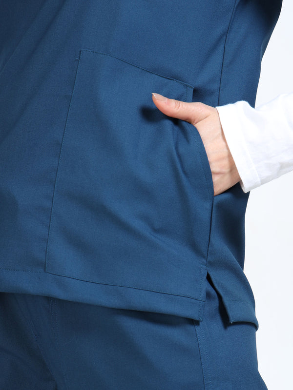 Women’s Galaxy Blue Medical Scrub Set – Mandarin Collar (Chinese Collar) Top & Straight Pants | 2-Way Stretch, Antibacterial & Wrinkle-Resistant – Apollo