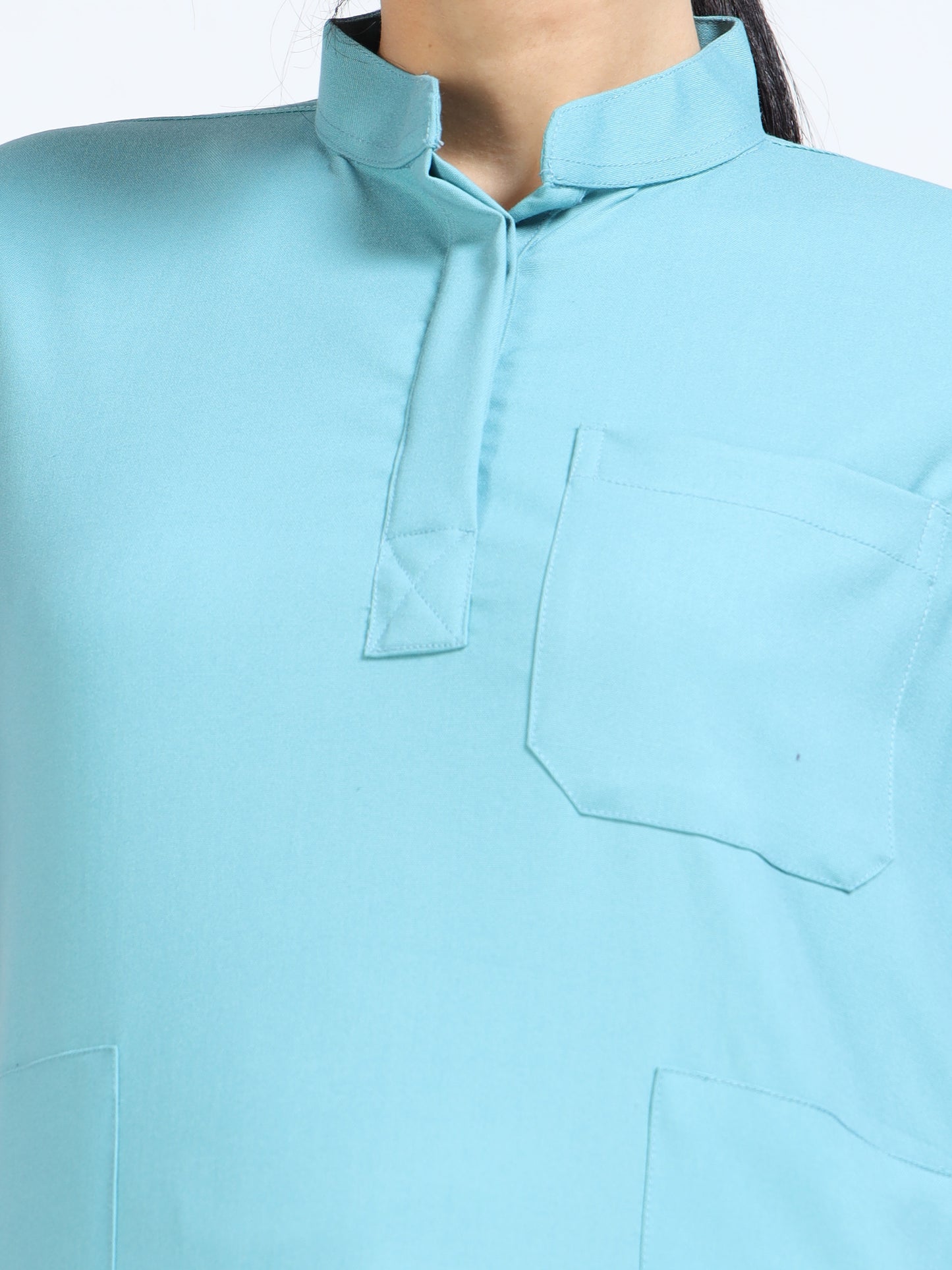 Women’s Eucalyptus Medical Scrub Set – Mandarin Collar (Chinese Collar) Top & Straight Pants | Twill Fabric, Antibacterial & Wrinkle-Resistant – Eco Flex