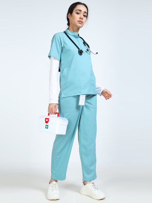 Women’s Eucalyptus Medical Scrub Set – Mandarin Collar (Chinese Collar) Top & Straight Pants | Twill Fabric, Antibacterial & Wrinkle-Resistant – Eco Flex