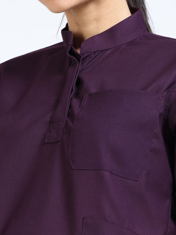 Women’s Wine Medical Scrub Set – Mandarin Collar (Chinese Collar) Top & Straight Pants | 2-Way Stretch, Antibacterial & Rich Color Fabric – Apollo