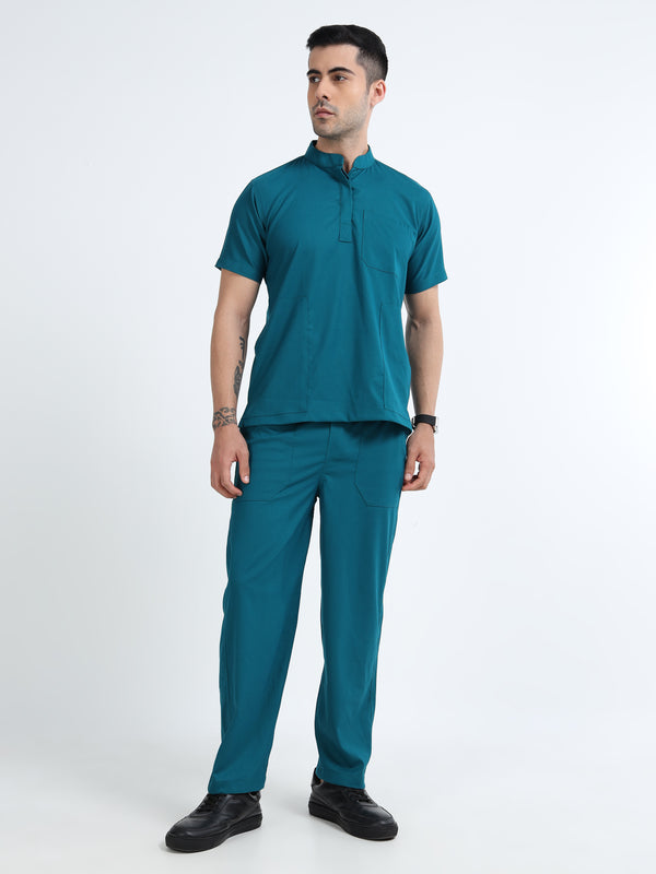 Men’s Emerald Green Medical Scrub Set – Mandarin Collar (Chinese Collar) Top & Straight Pants | Wrinkle-Resistant – Eco Flex