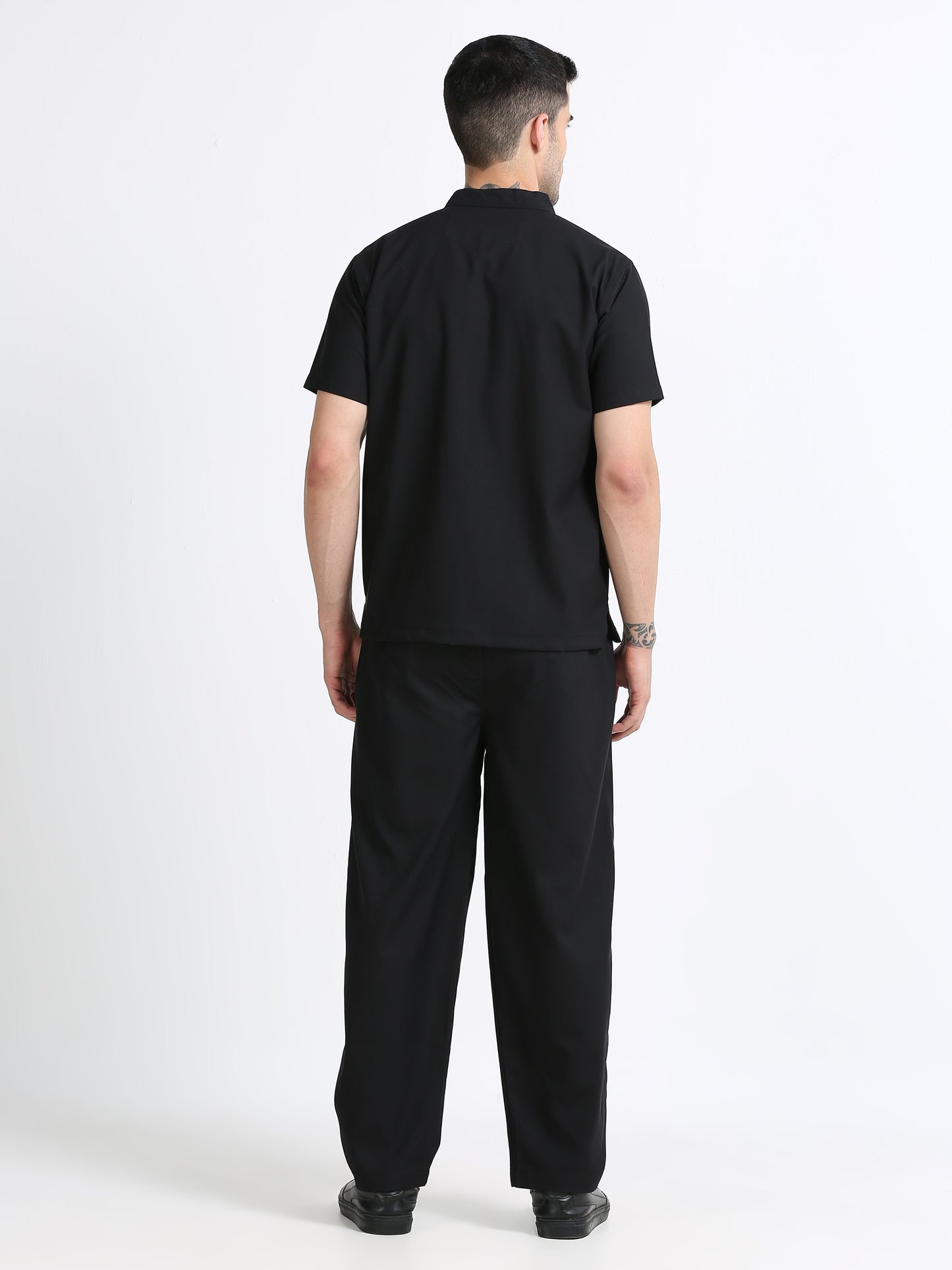 Men’s Black Knight Medical Scrub Set – Mandarin Collar (Chinese Collar) Top & Straight Pants | Wrinkle-Resistant – Eco Flex