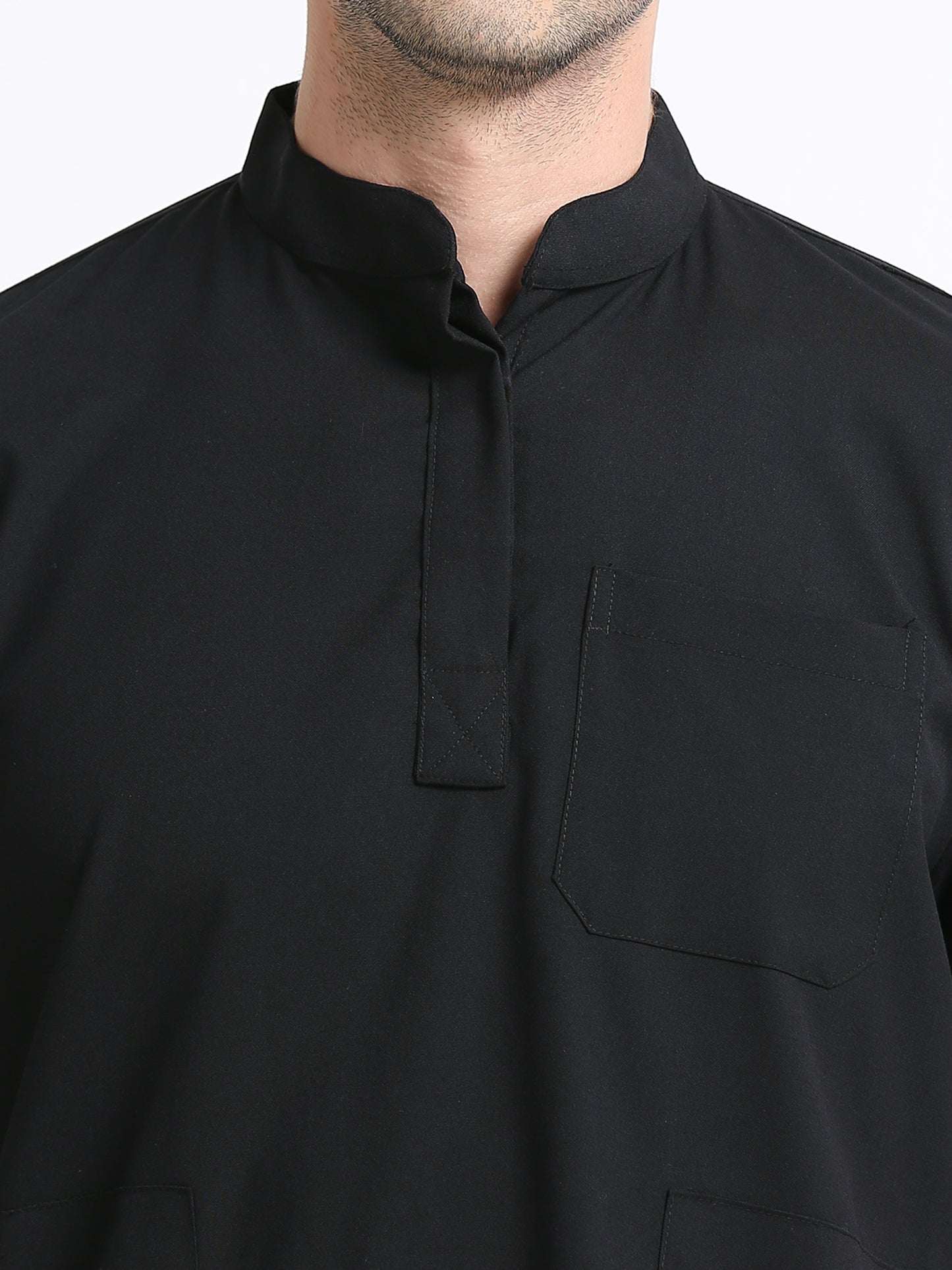 Men’s Black Knight Medical Scrub Set – Mandarin Collar (Chinese Collar) Top & Straight Pants | Wrinkle-Resistant – Eco Flex