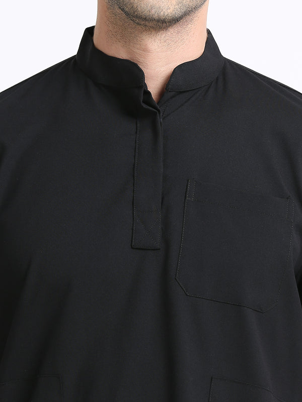 Men’s Black Knight Medical Scrub Set – Mandarin Collar (Chinese Collar) Top & Straight Pants | Wrinkle-Resistant – Eco Flex