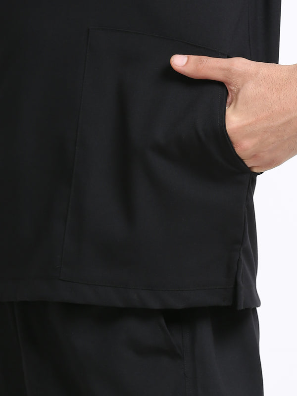 Men’s Black Knight Medical Scrub Set – Mandarin Collar (Chinese Collar) Top & Straight Pants | Wrinkle-Resistant – Eco Flex